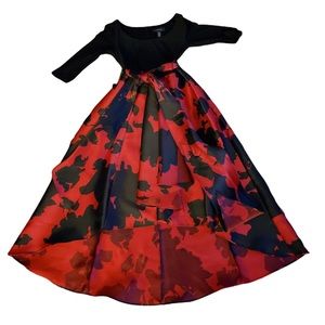 R&M Richards MAXI DRESS  in red & black with asymmetrical hemline  Size 6